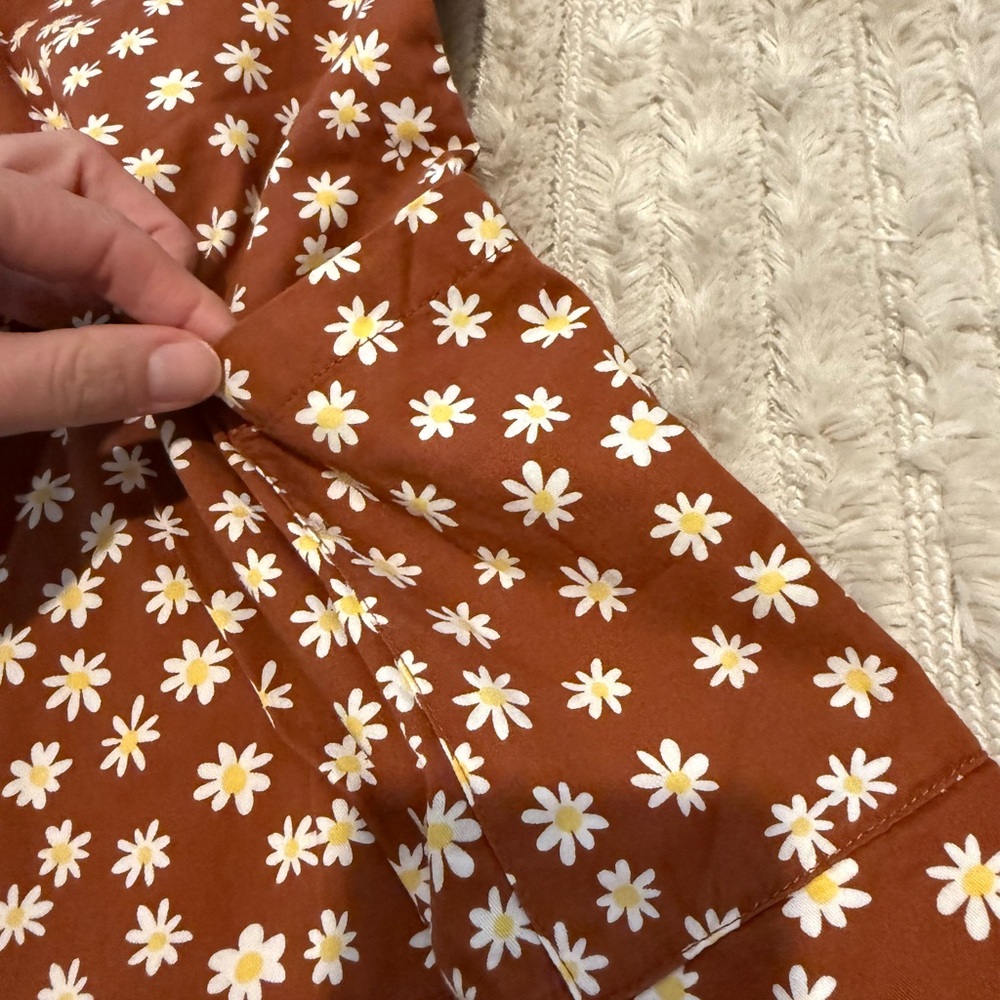 Hanna Andersson Girls Size 4 100 Brown Yellow Floral Print Dress Pockets retro - Picture 3 of 5